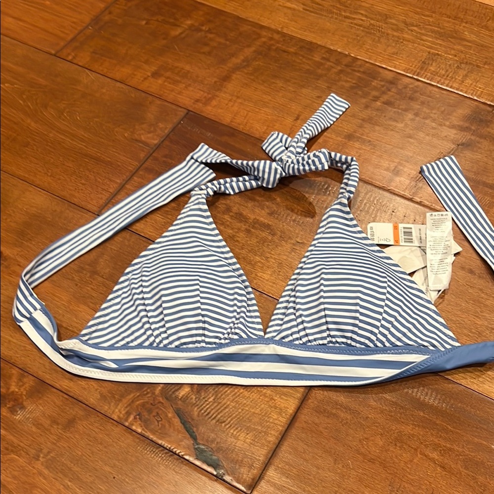 Blue and White Striped Bikini Top
